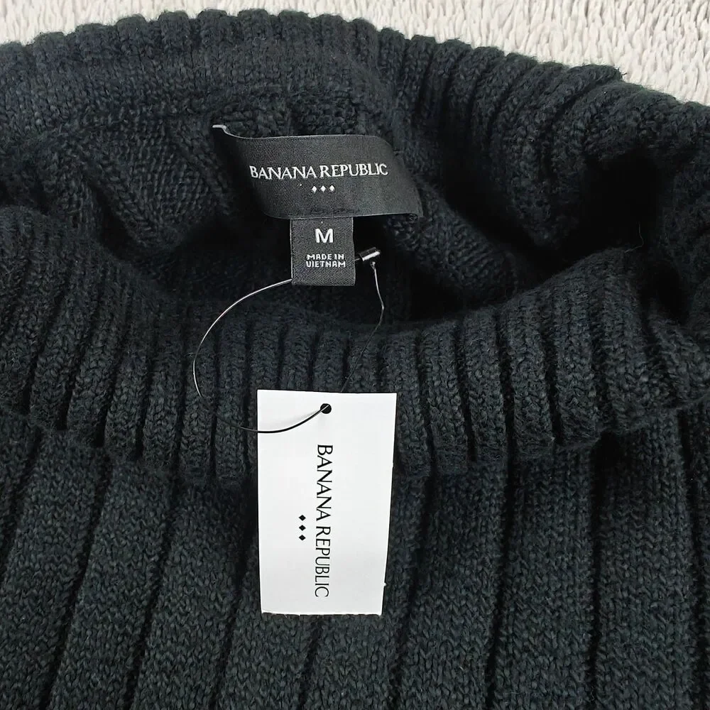 Banana Republic Cozy Turtleneck Sweater Men's M Black Ribbed Mockneck NWT